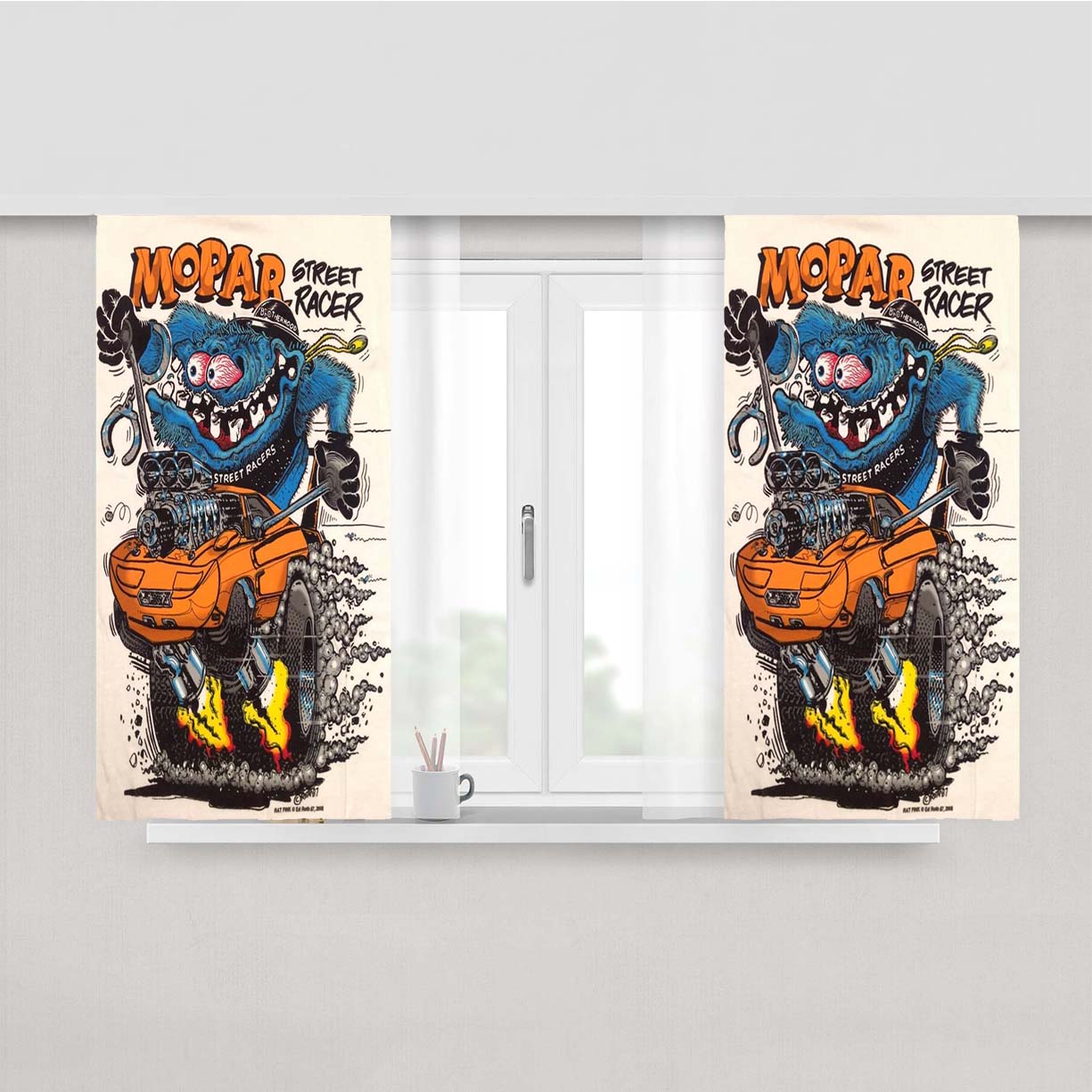 Rat Fink Mopar Street Racers Peach Skin Window Curtains
