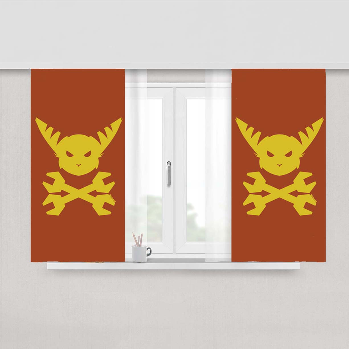 Ratchet And Clank Logo Peach Skin Window Curtains