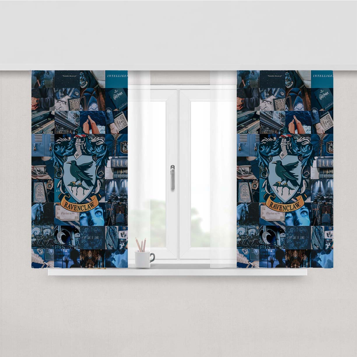 Ravenclaw Logo Blue Wallpaper Collage Peach Skin Window Curtains