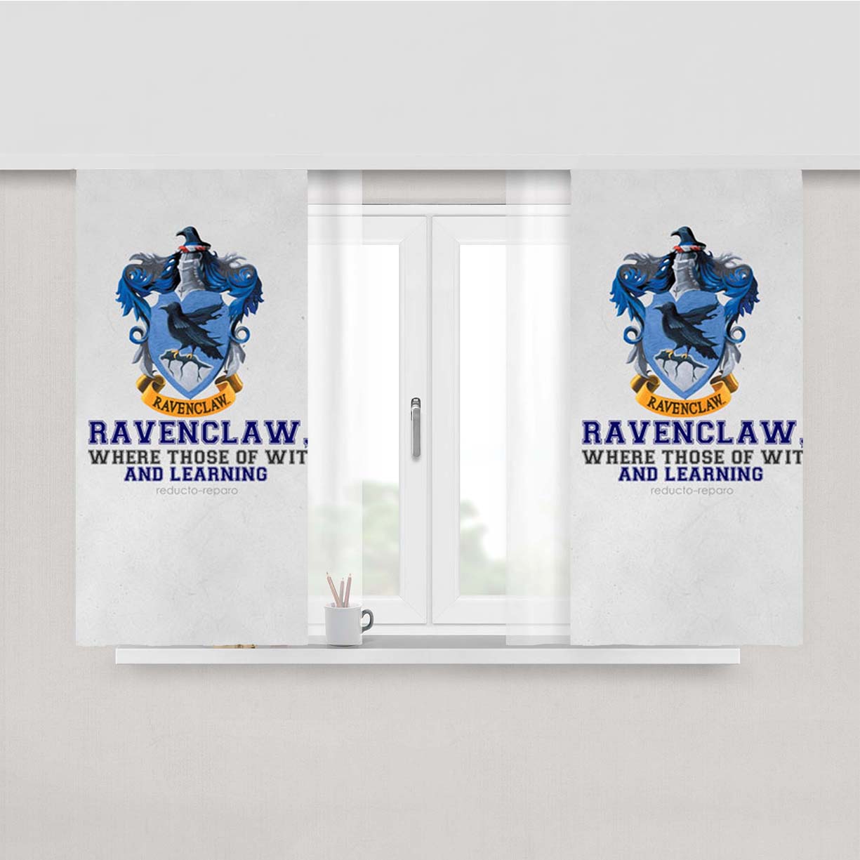 Ravenclaw Motto Peach Skin Window Curtains