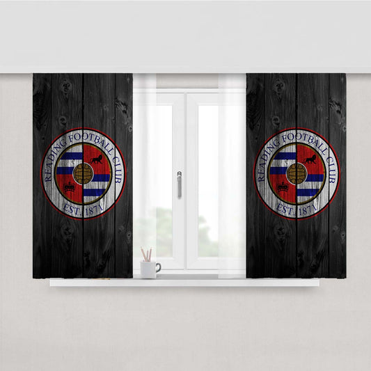 Reading Football Club 1871 Logo Dark Wood Wallpaper Peach Skin Window Curtains