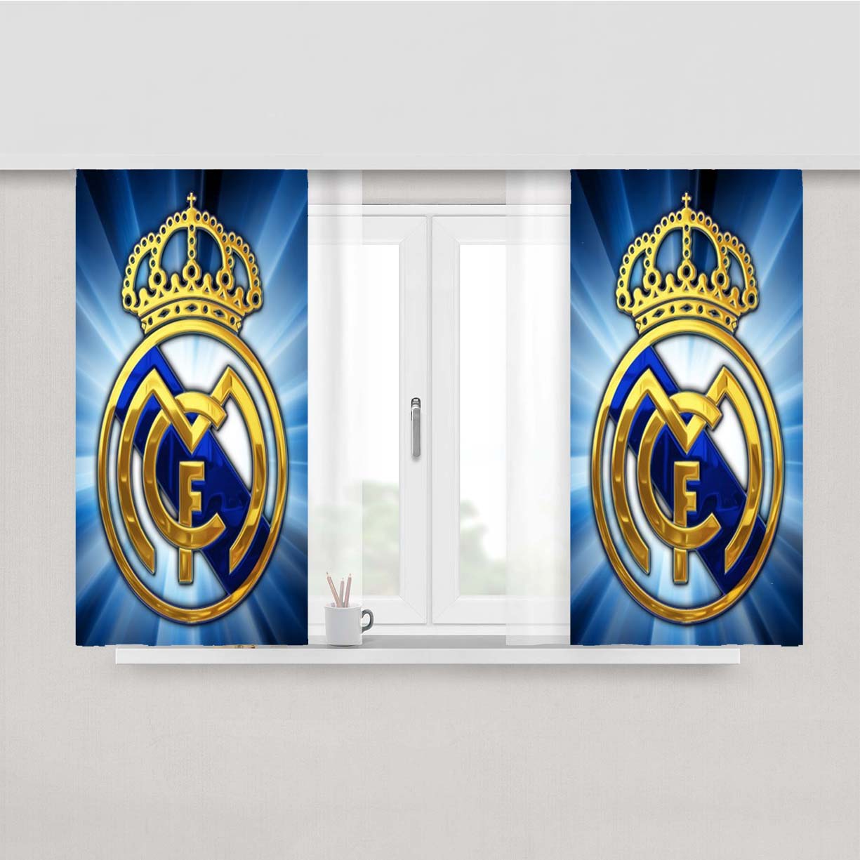 Real Madrid Blue Peach Skin Window Curtains