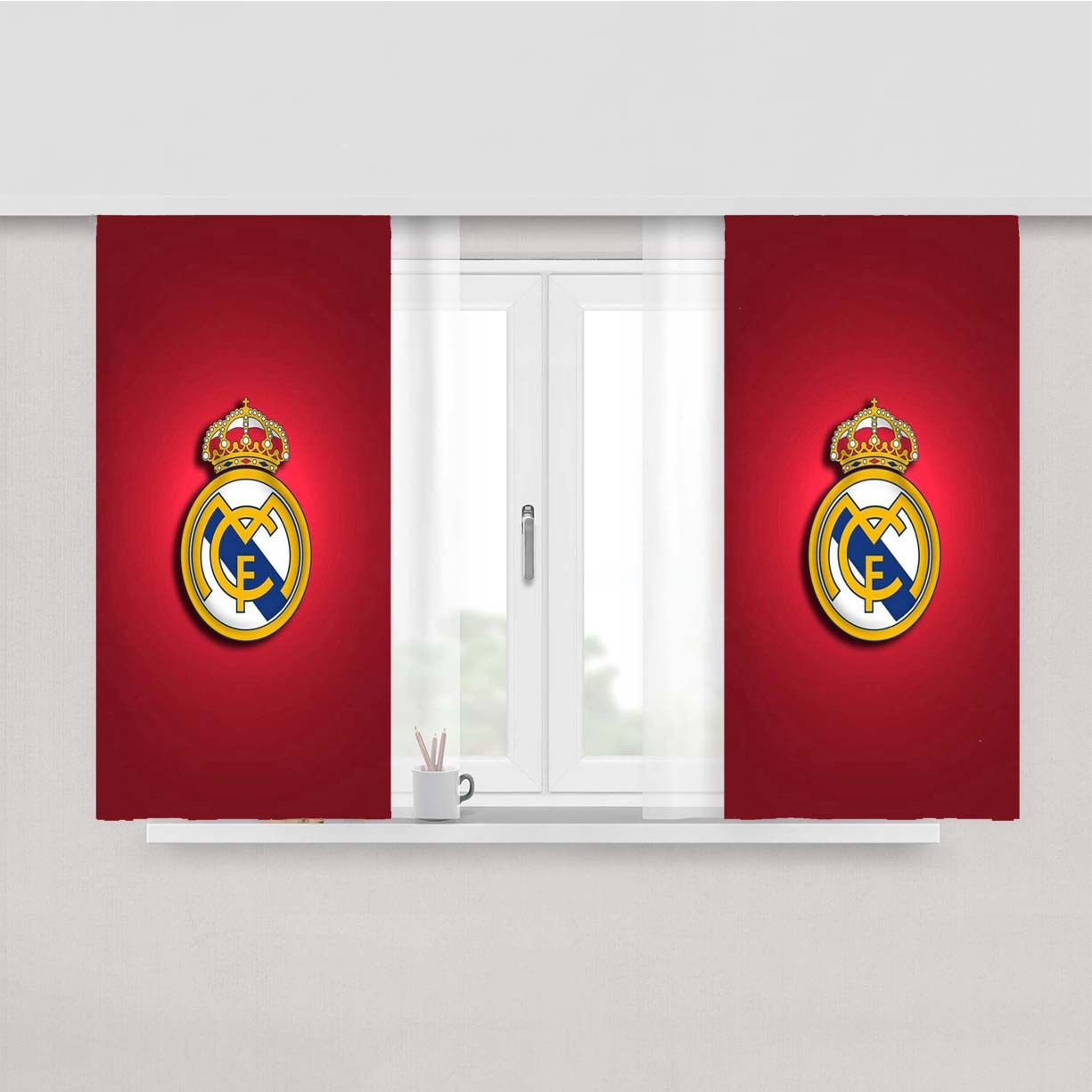 Real Madrid Red Walpaper Peach Skin Window Curtains