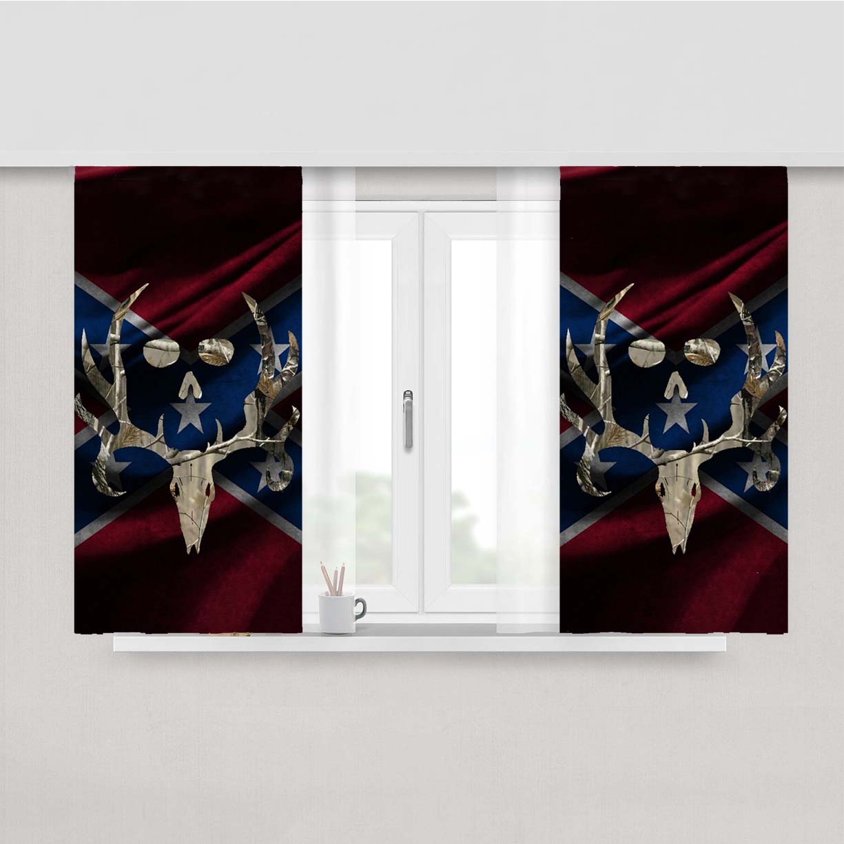 Real Tree Deer Camo Bone Flag Peach Skin Window Curtains