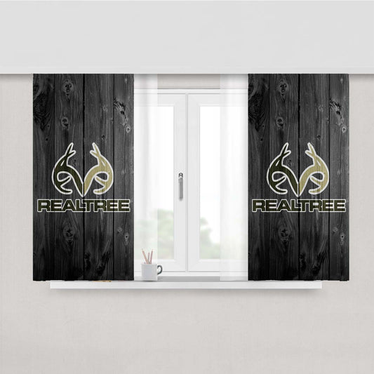 Realtree Camo Deer Logo Dark Wood Peach Skin Window Curtains