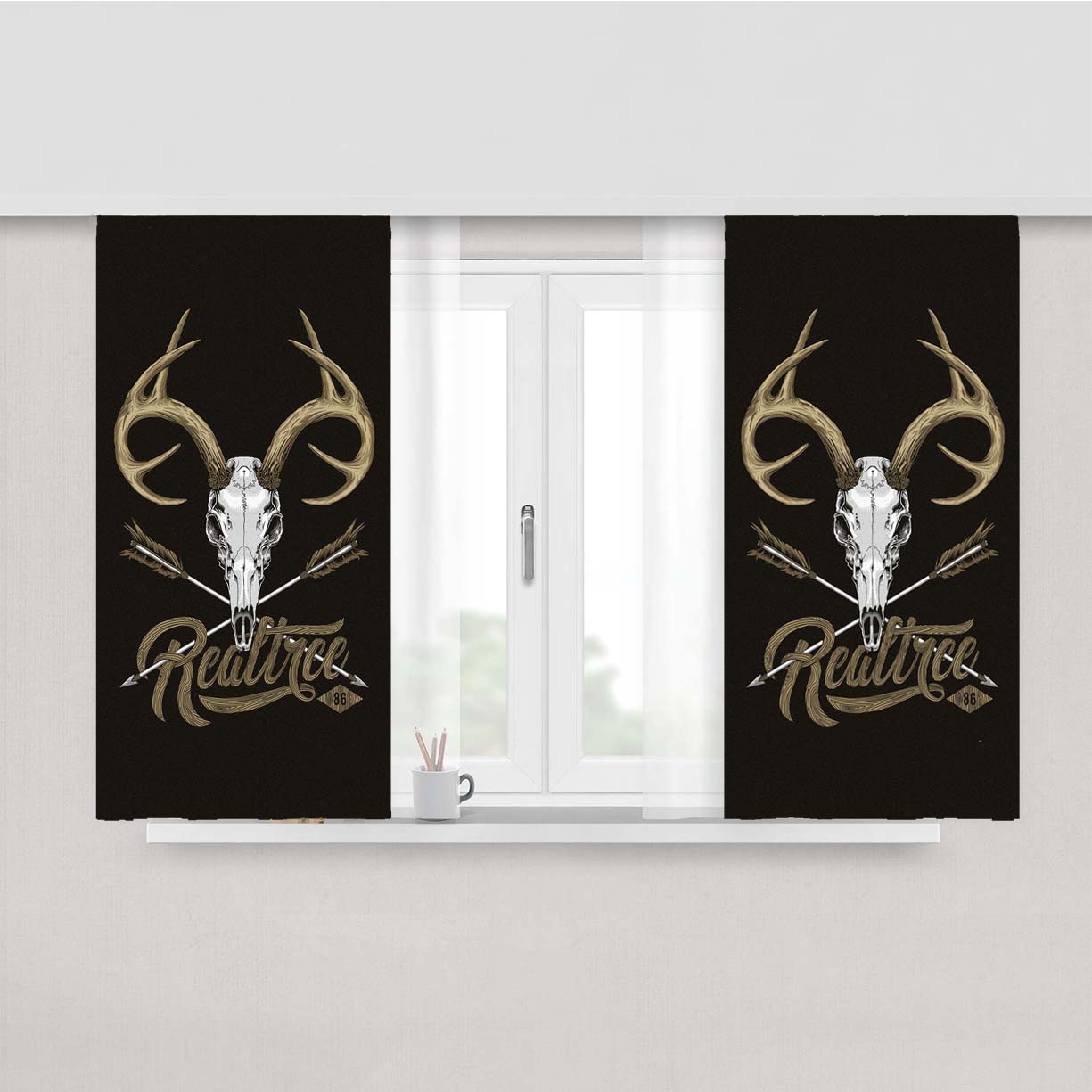 Realtree Deer Skull Logo Peach Skin Window Curtains
