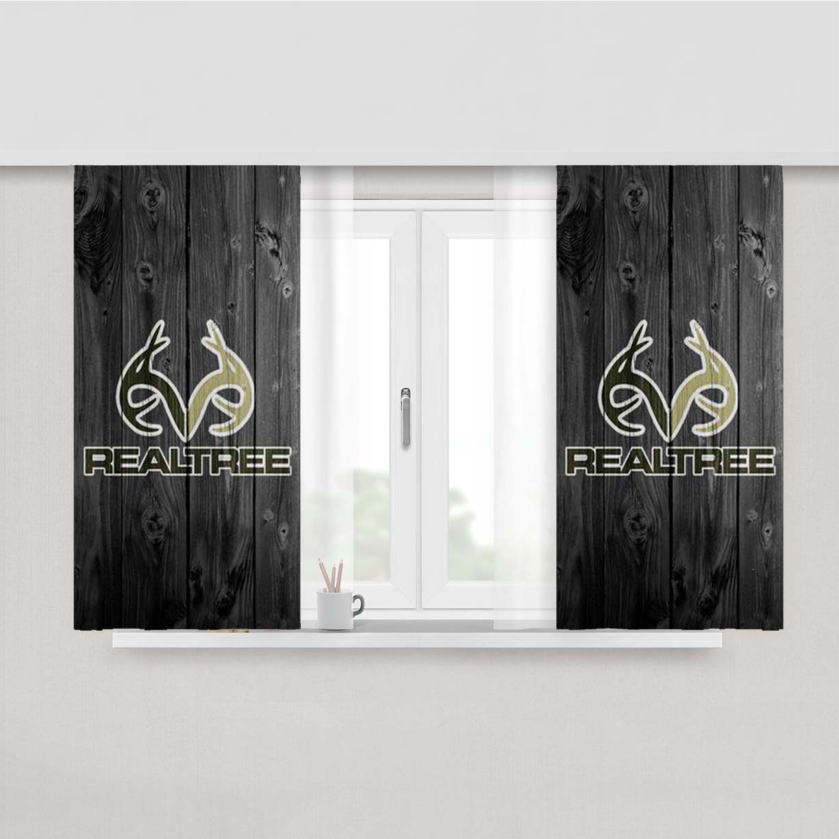 Realtree Wood Logo Peach Skin Window Curtains