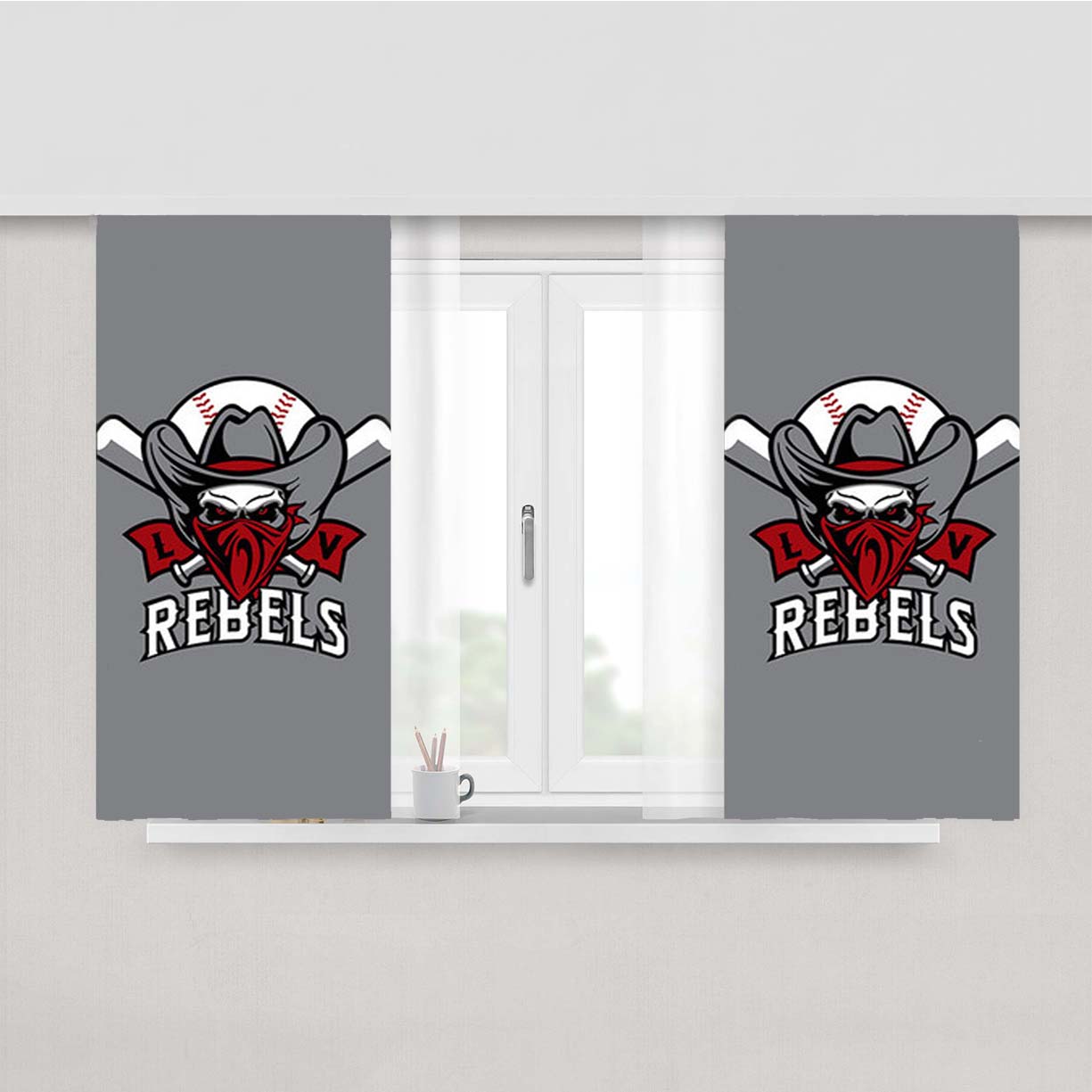Rebels Baseball Logo Gray Peach Skin Window Curtains