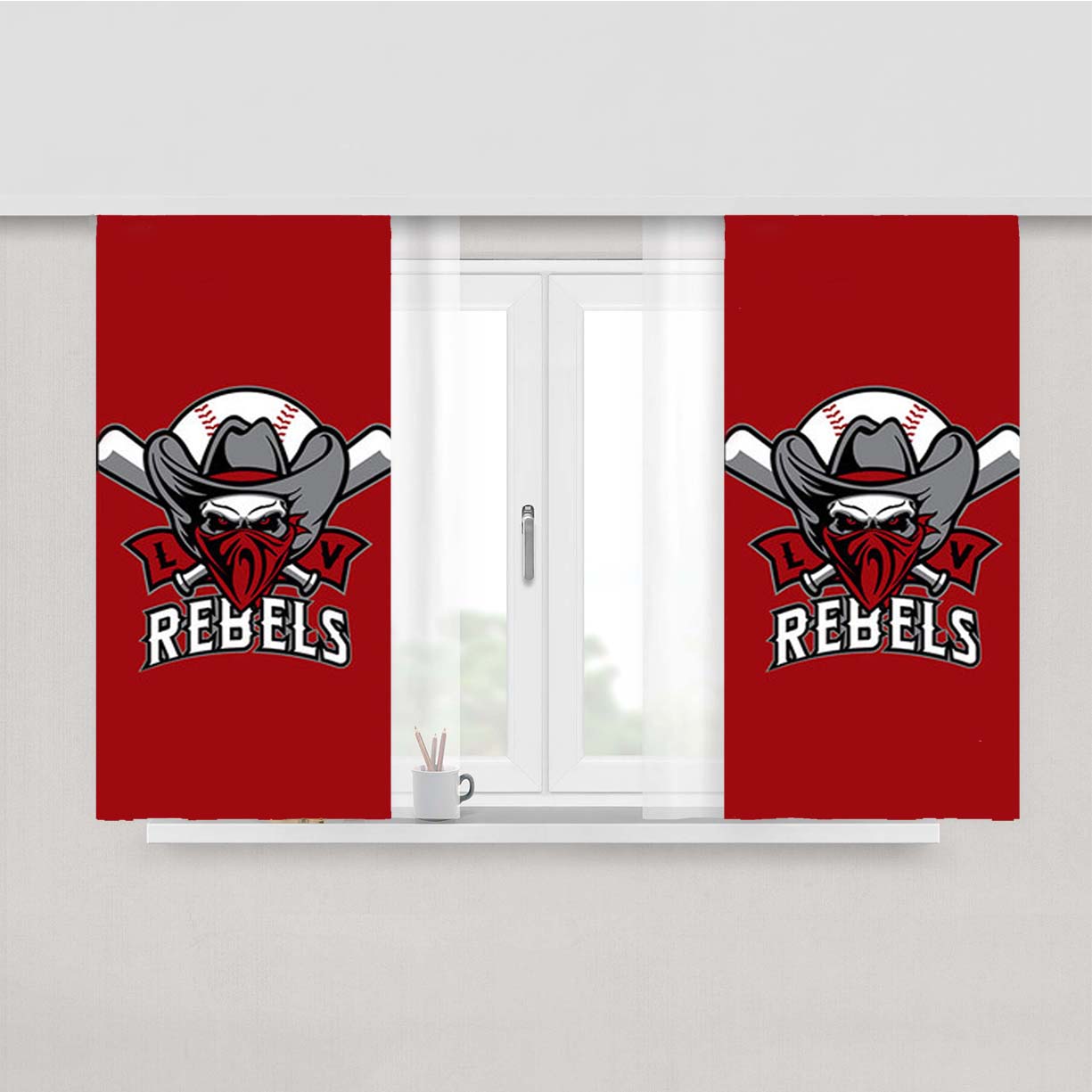 Rebels Baseball Logo Red Peach Skin Window Curtains