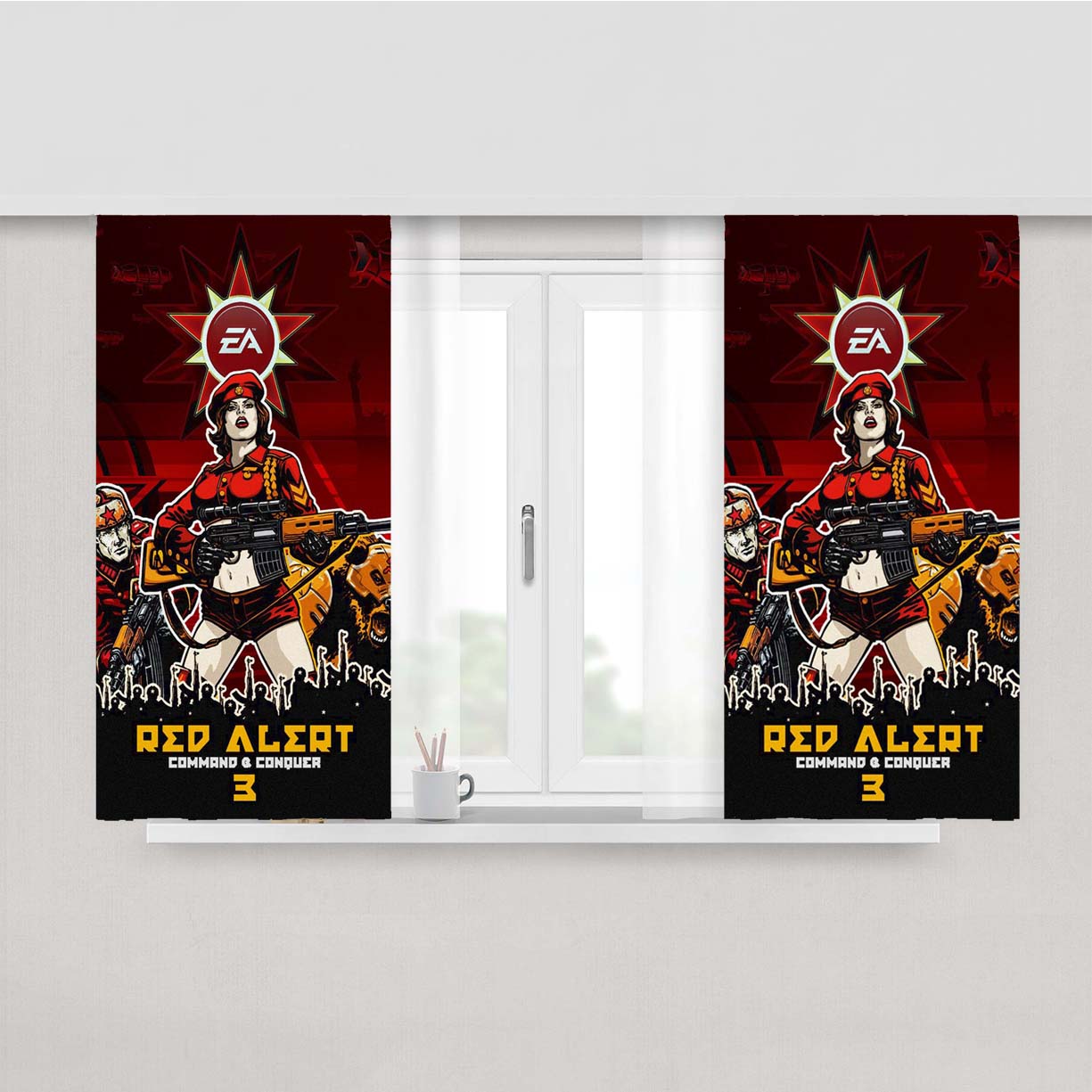 Red Alert Command And Conquer Poster Peach Skin Window Curtains