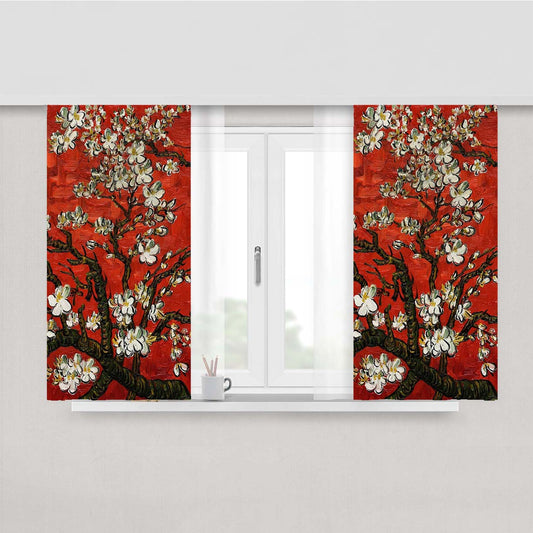 Red Blossoming Almond Tree Van Gogh Peach Skin Window Curtains