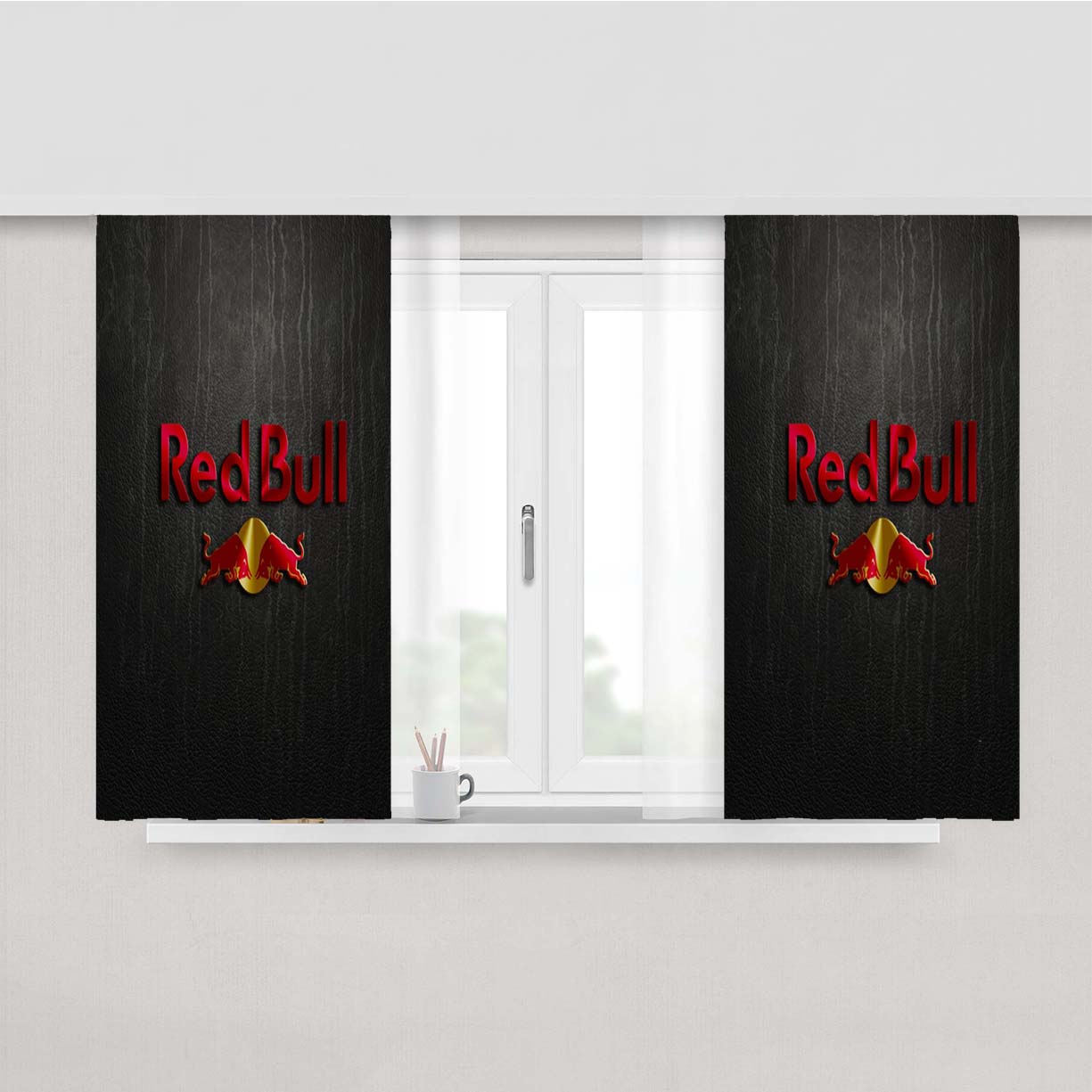 Red Bull Leather Peach Skin Window Curtains