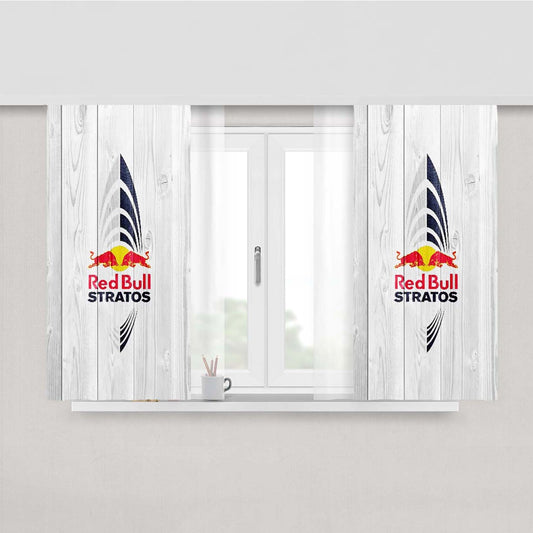 Red Bull Stratos Logo White Wood Peach Skin Window Curtains