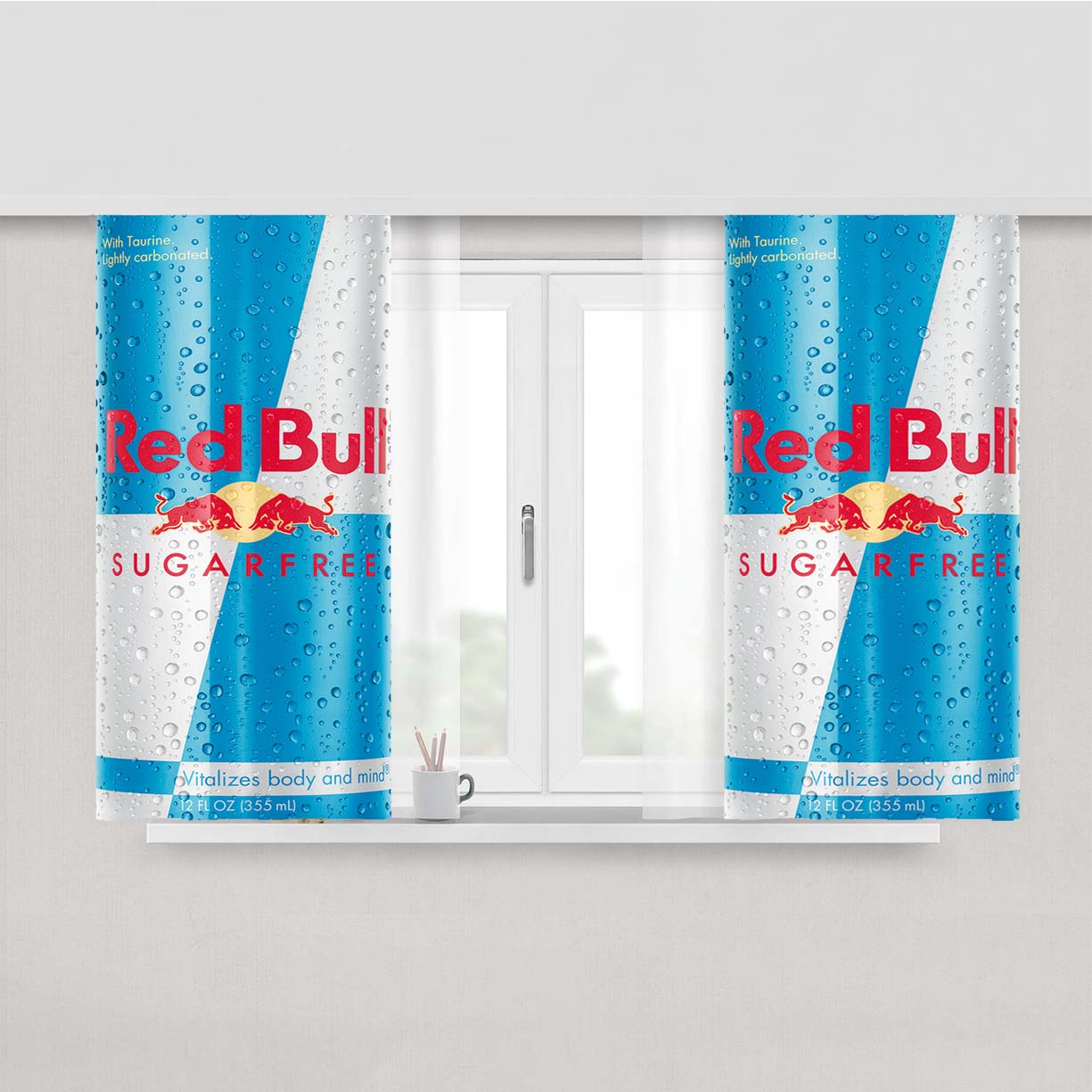 Red Bull Sugar Free Energy Drink Ice Cans Peach Skin Window Curtains