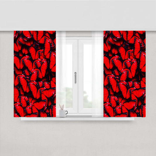Red Butterflies Peach Skin Window Curtains