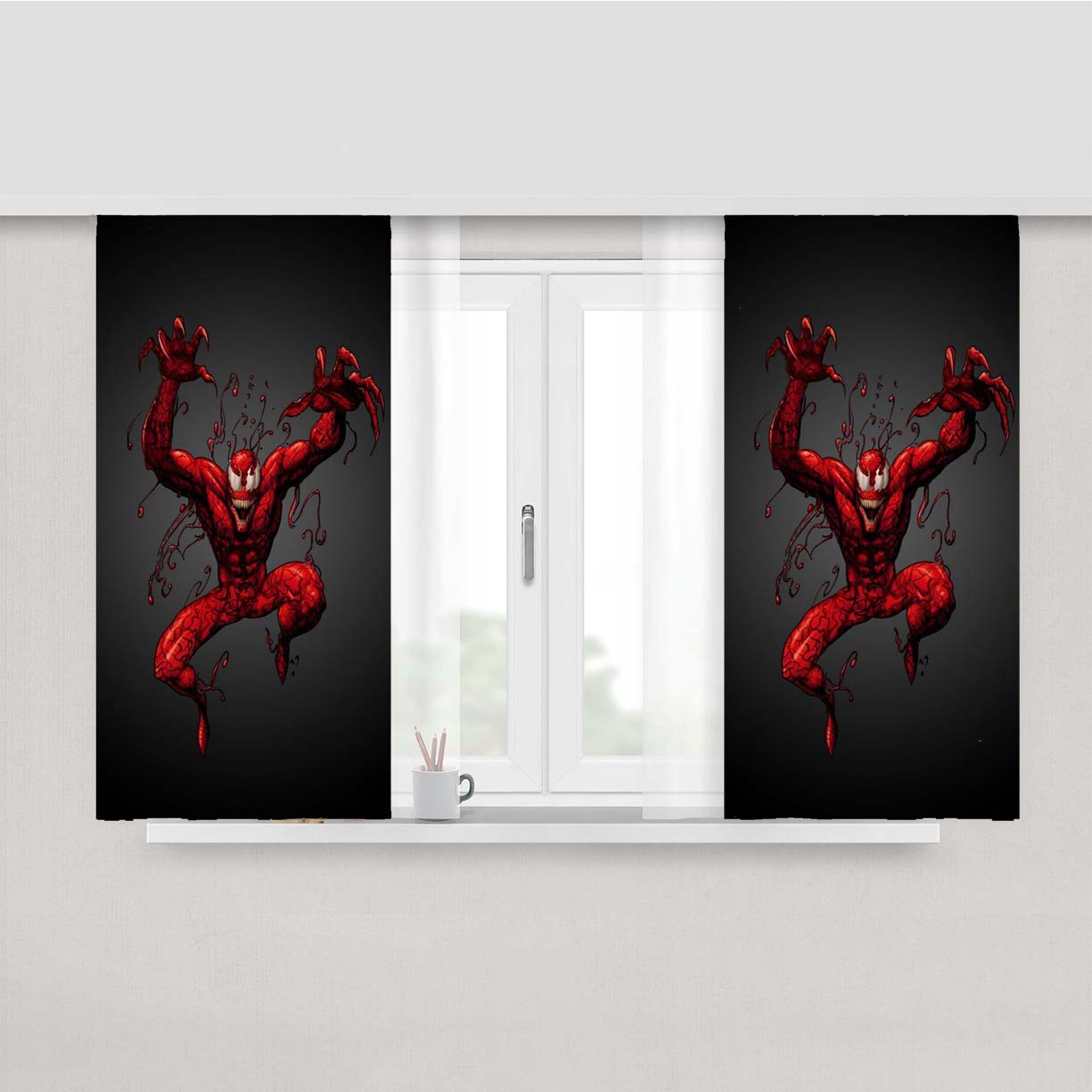 Red Carnage Villain Peach Skin Window Curtains