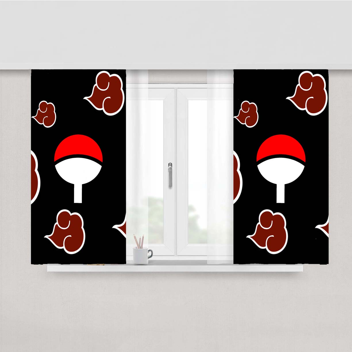 Red Cloud Uchiha Clan Symbol Peach Skin Window Curtains