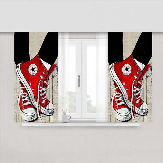 Red Converse Painting Peach Skin Window Curtains
