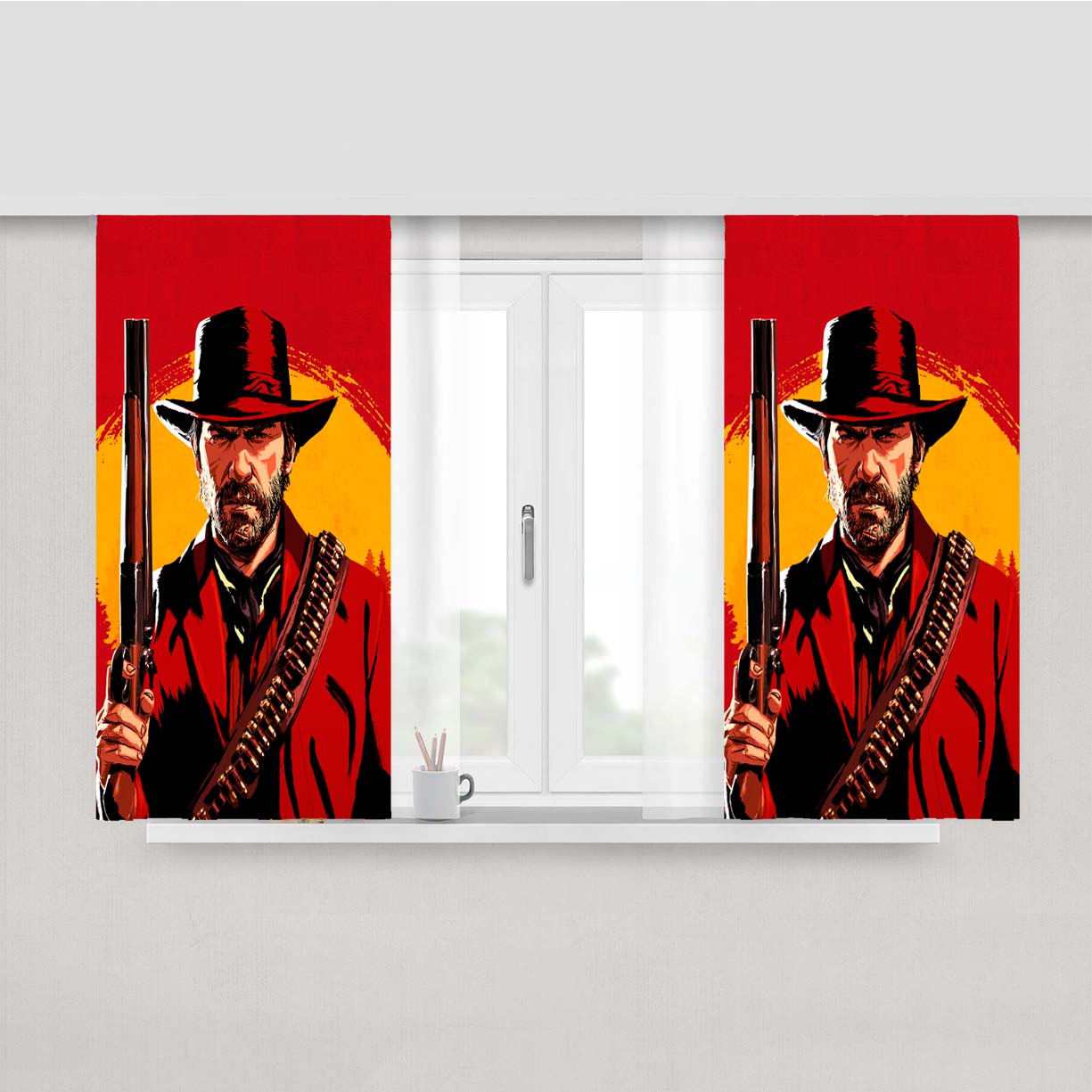 Red Dead Redemption Ii Arthur Morgan Illustration Peach Skin Window Curtains