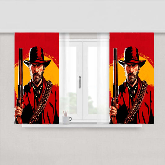Red Dead Redemption Ii Arthur Morgan Illustration Peach Skin Window Curtains