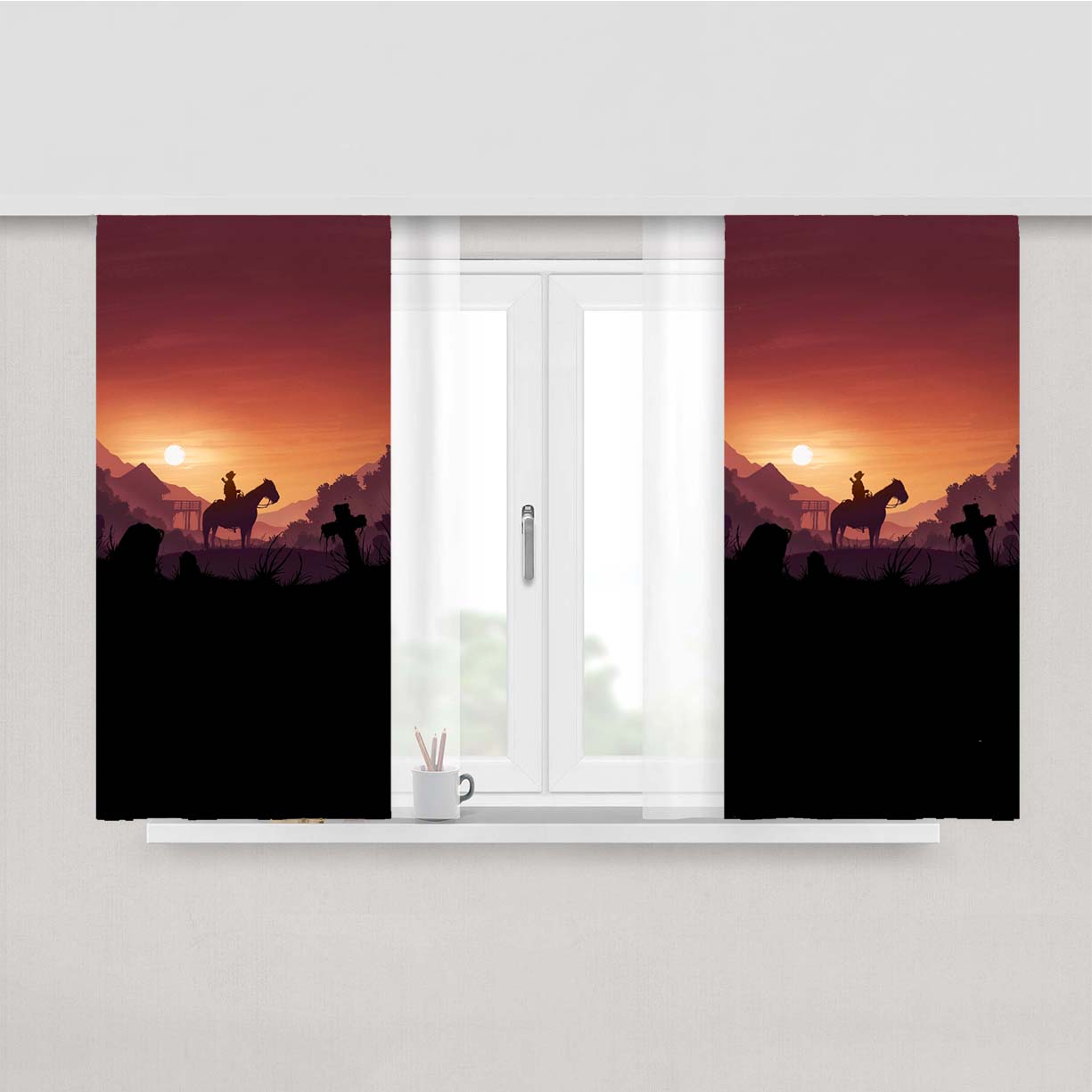 Red Dead Redemption Sunset Art Peach Skin Window Curtains
