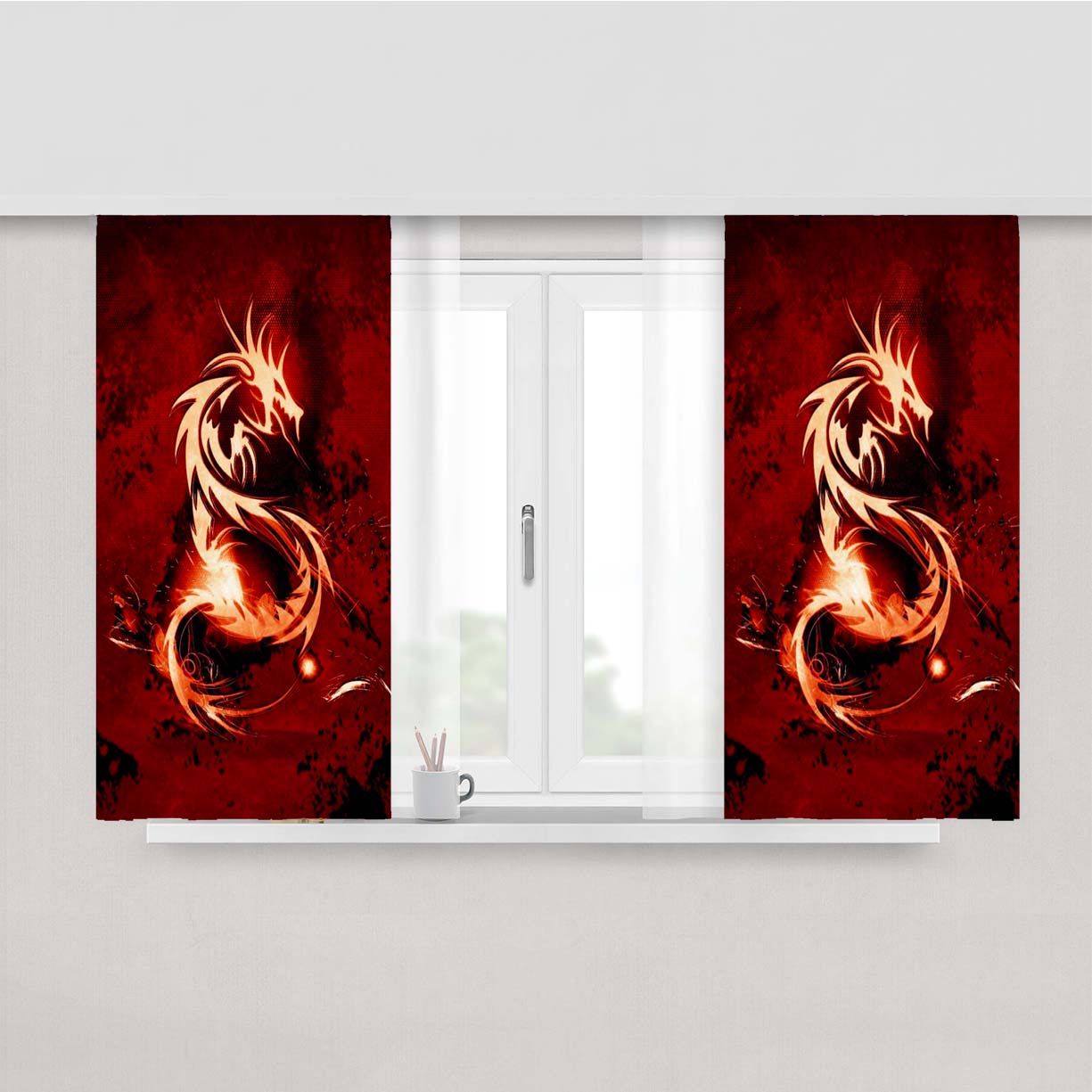 Red Dragon Logo Peach Skin Window Curtains
