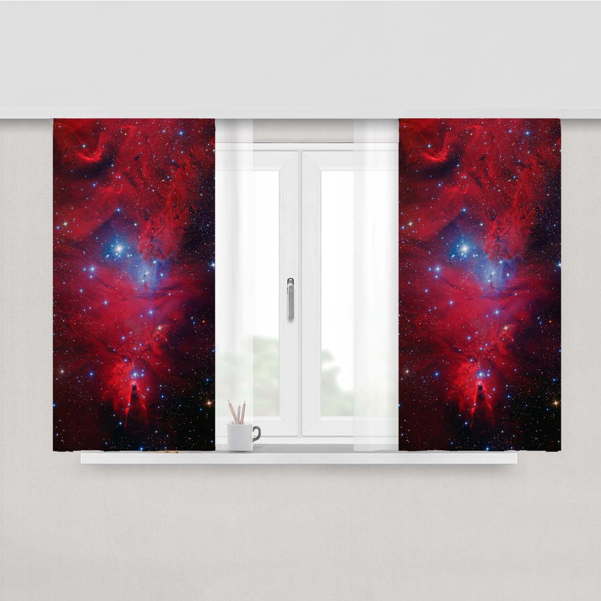 Red Galaxy Nebula Peach Skin Window Curtains