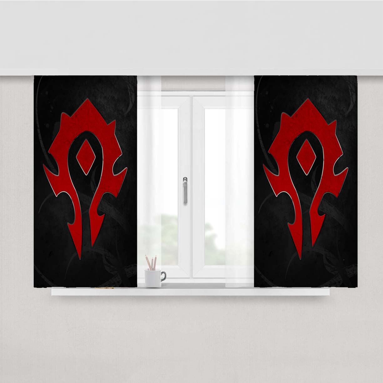 Red Horde Logo Peach Skin Window Curtains