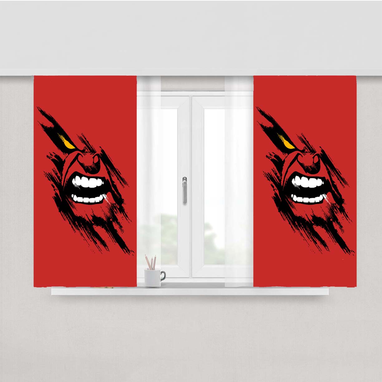 Red Hulk Face Art Peach Skin Window Curtains