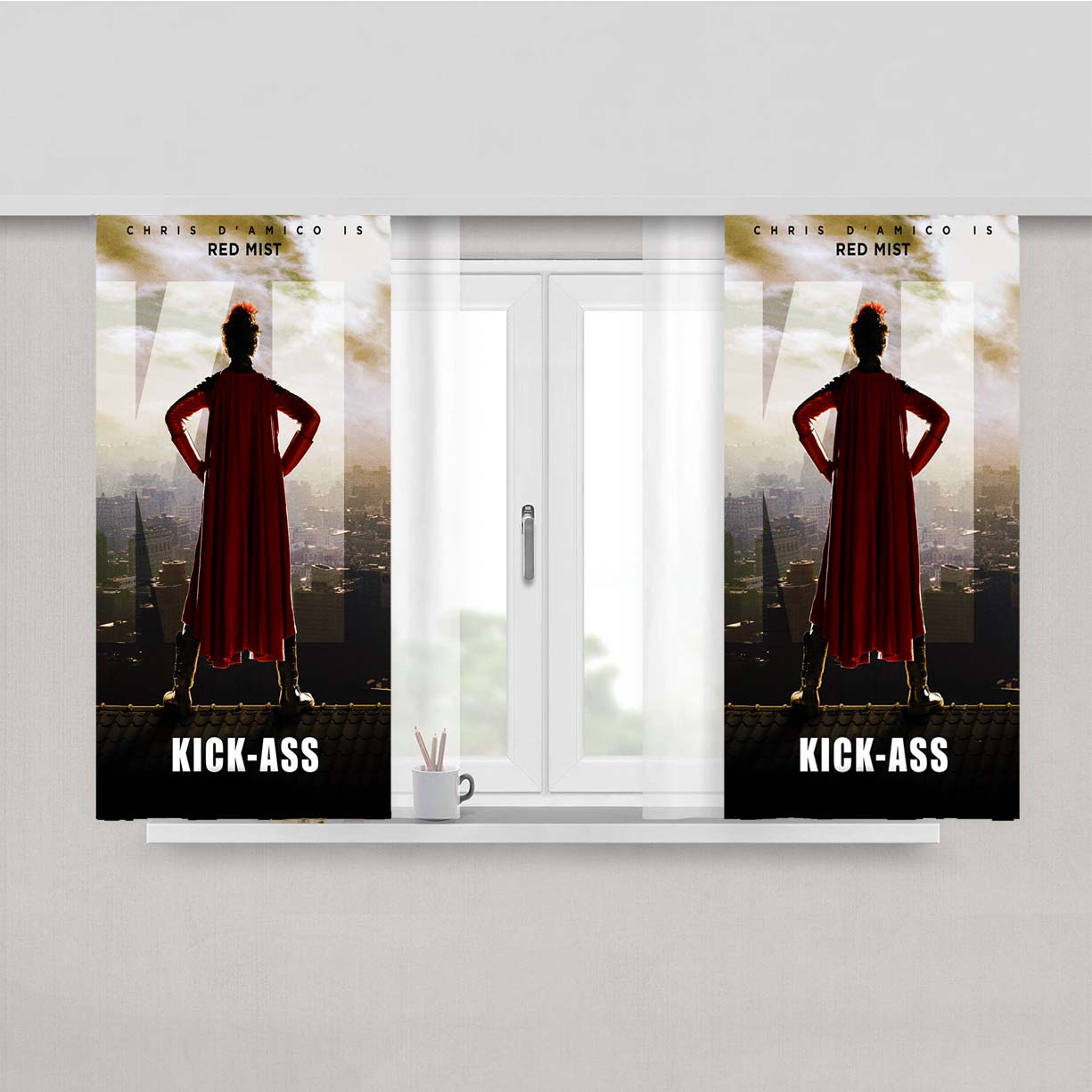 Red Mist Kick Ass Peach Skin Window Curtains