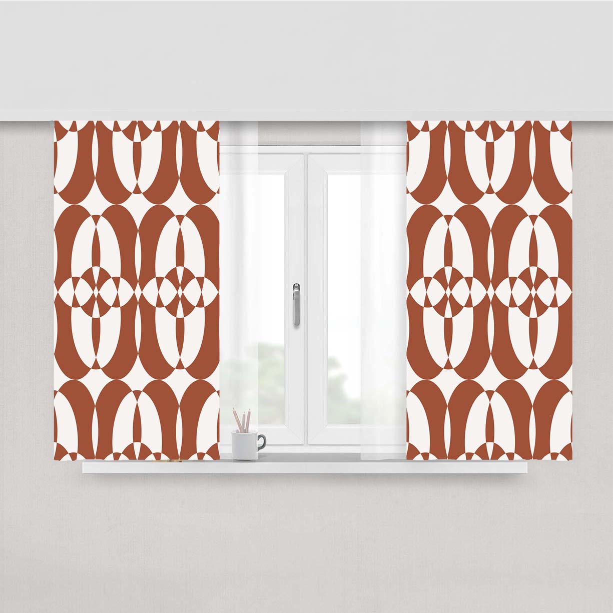 Red Ocher Geometry Peach Skin Window Curtains
