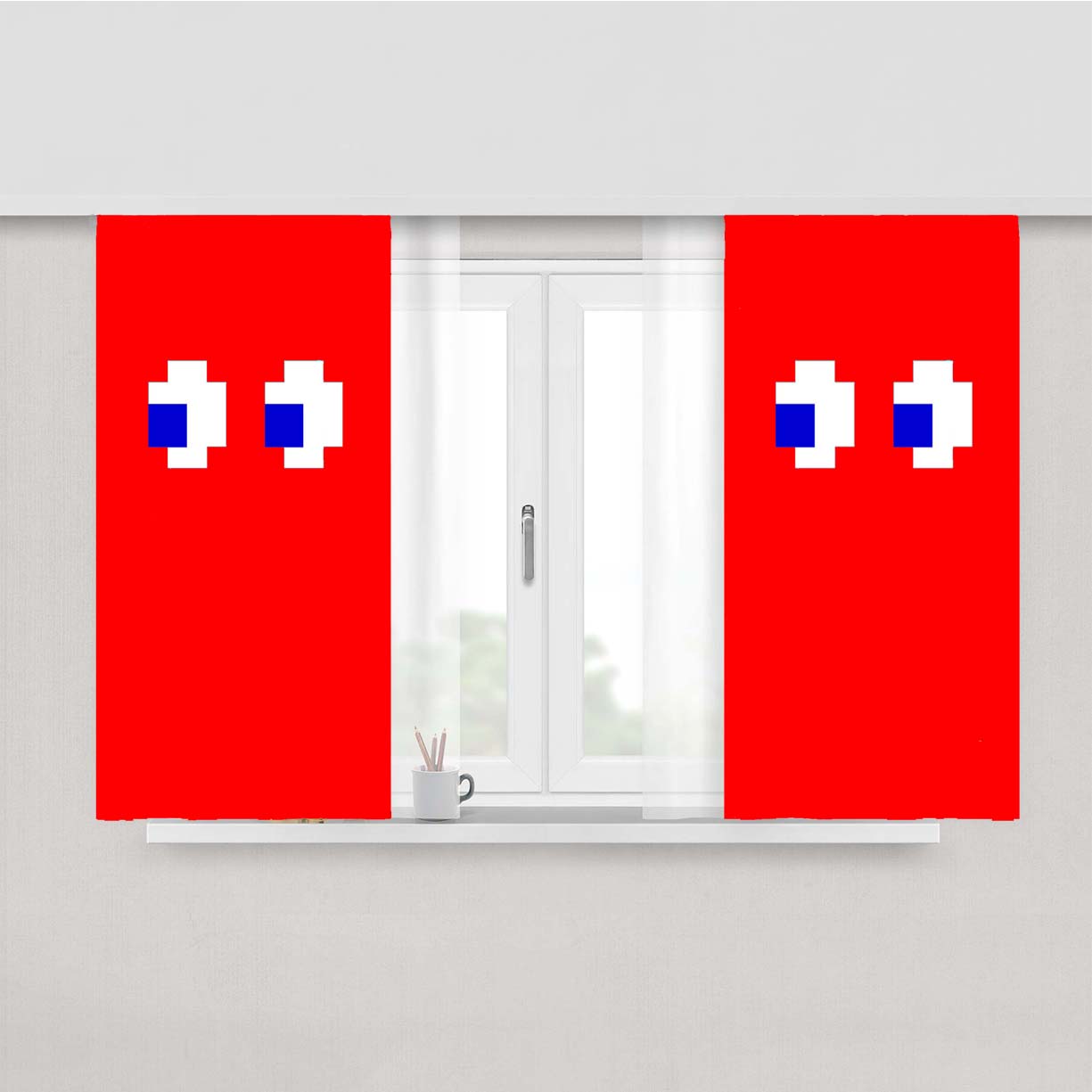 Red Pacman Inspired Peach Skin Window Curtains