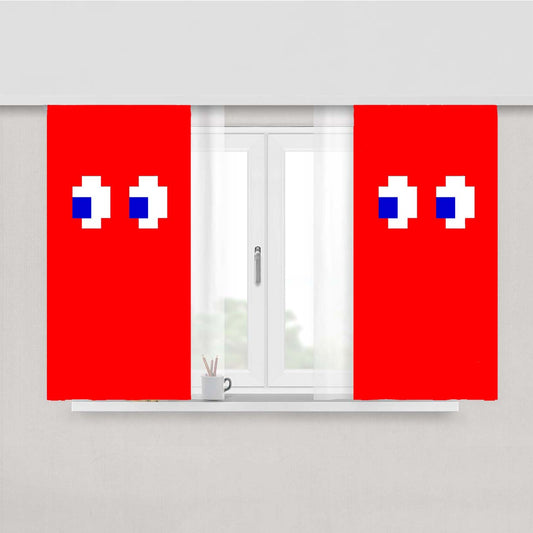 Red Pacman Inspired Peach Skin Window Curtains