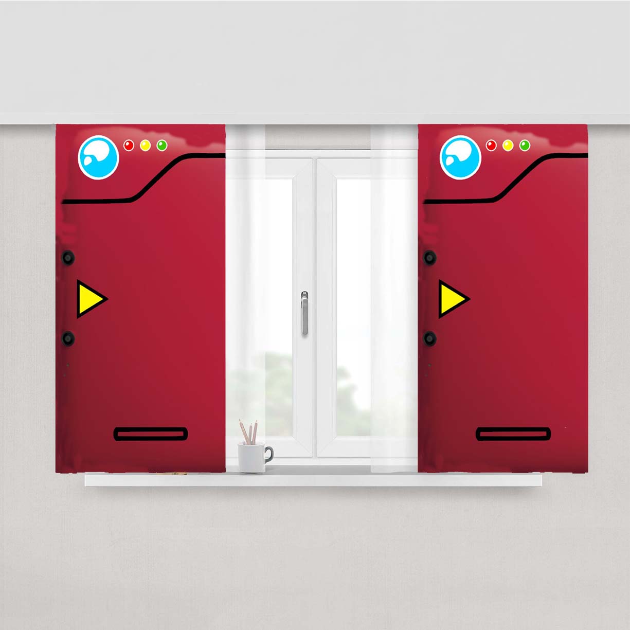 Red Pokedex Pokemon & Sailor Moon Peach Skin Window Curtains