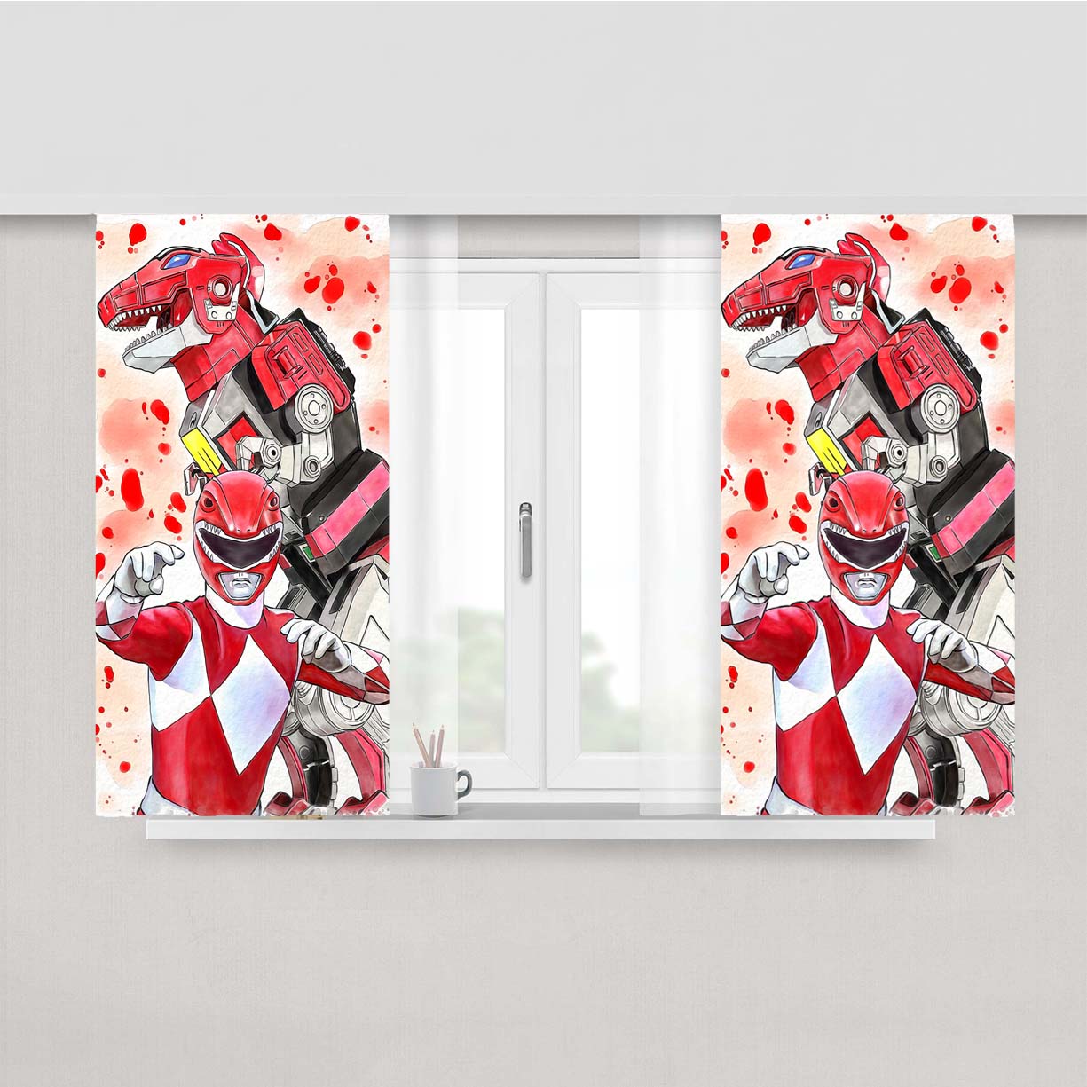 Red Power Rangers Artwork Peach Skin Window Curtains