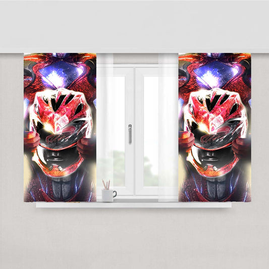 Red Power Rangers Helmet Artwork Peach Skin Window Curtains