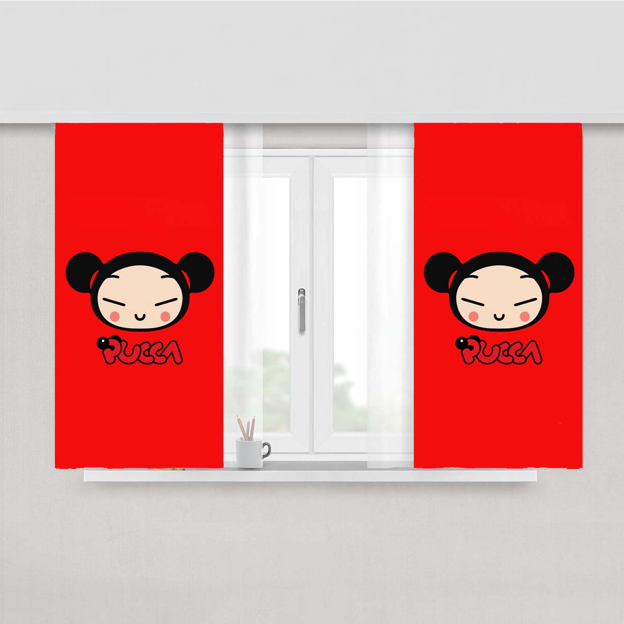 Red Pucca Wallpaper Peach Skin Window Curtains