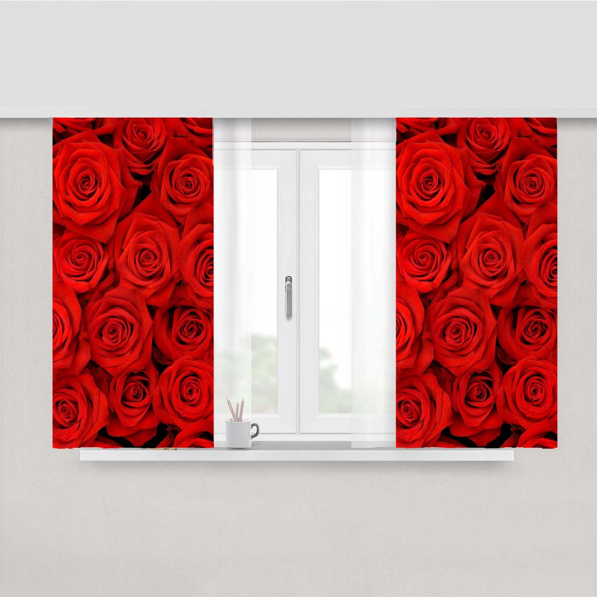 Red Roses- Peach Skin Window Curtains