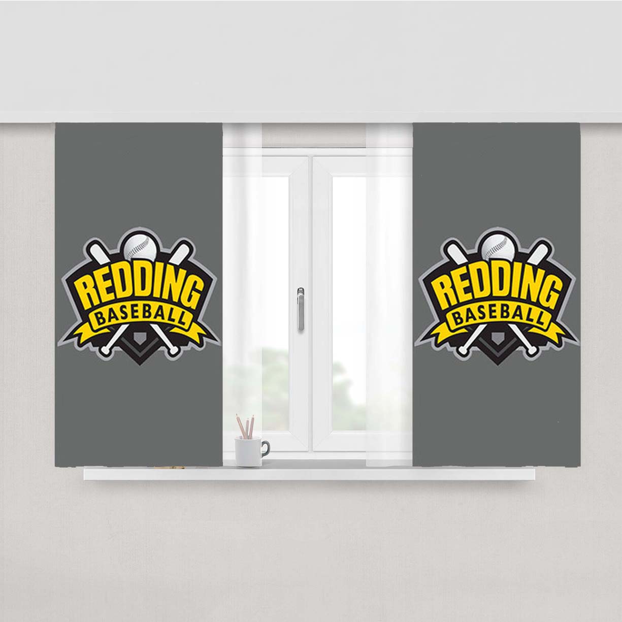 Redding Baseball Logo Gray Peach Skin Window Curtains