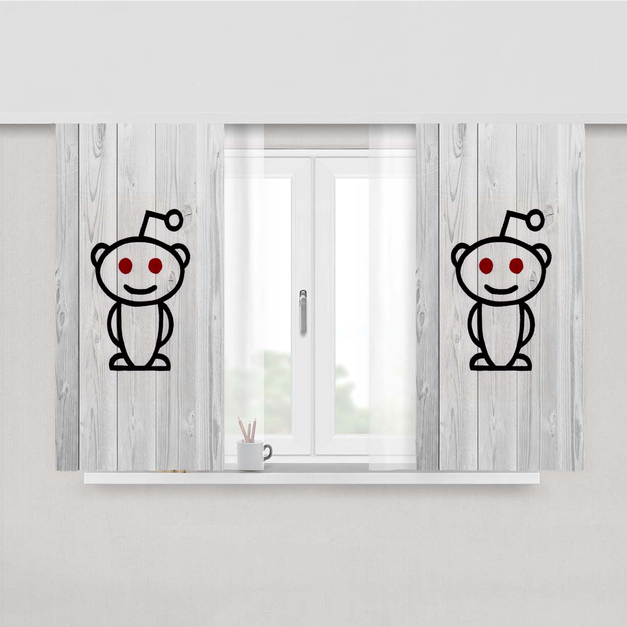 Reddit Alien Logo White Wood Wallpaper Peach Skin Window Curtains
