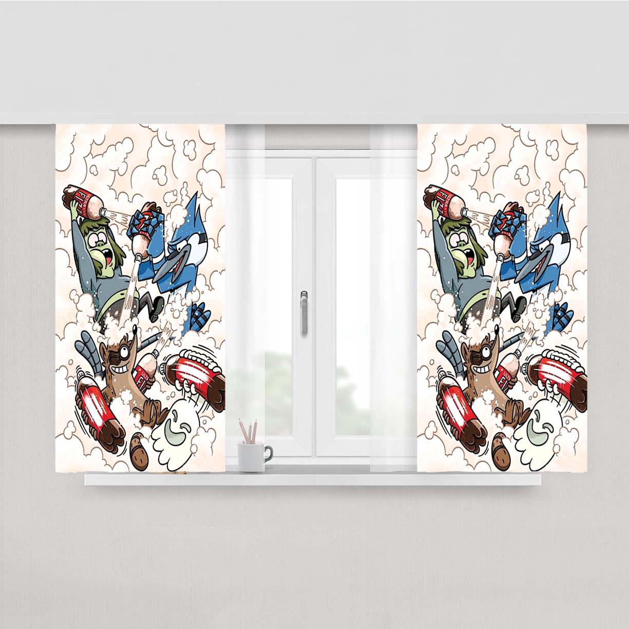 Regular Show Animated Comic Cover Peach Skin Window Curtains