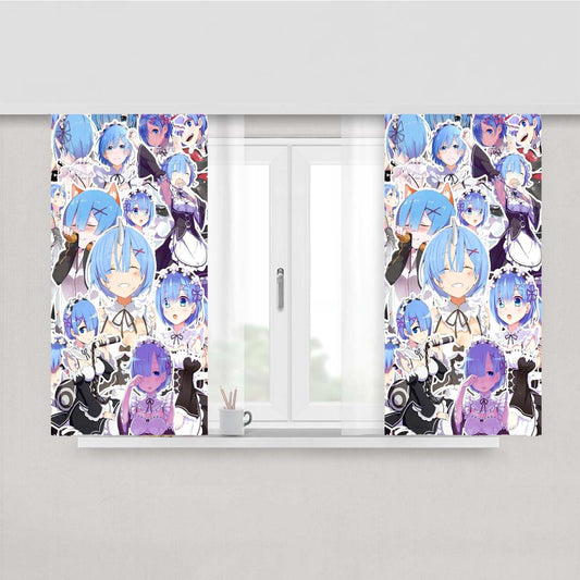 Rem Re-Zero Collage Peach Skin Window Curtains