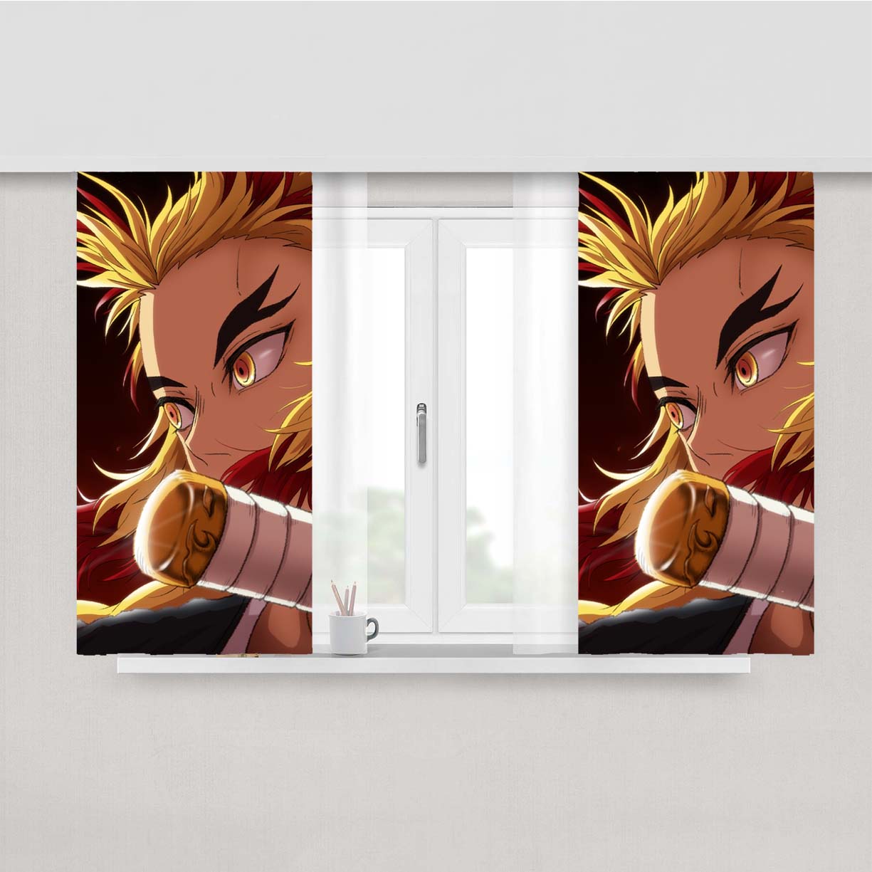 Rengoku Kimetsu No Yaiba Fire Pillar Peach Skin Window Curtains
