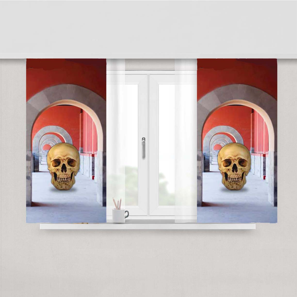 Repeating Arch Skull Peach Skin Window Curtains