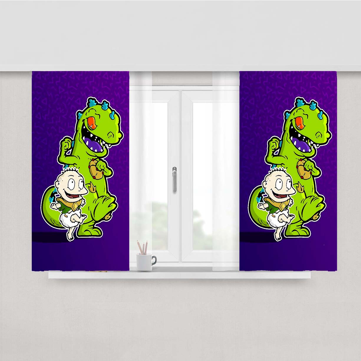 Reptar And Tommy Pickles Rugrats Peach Skin Window Curtains