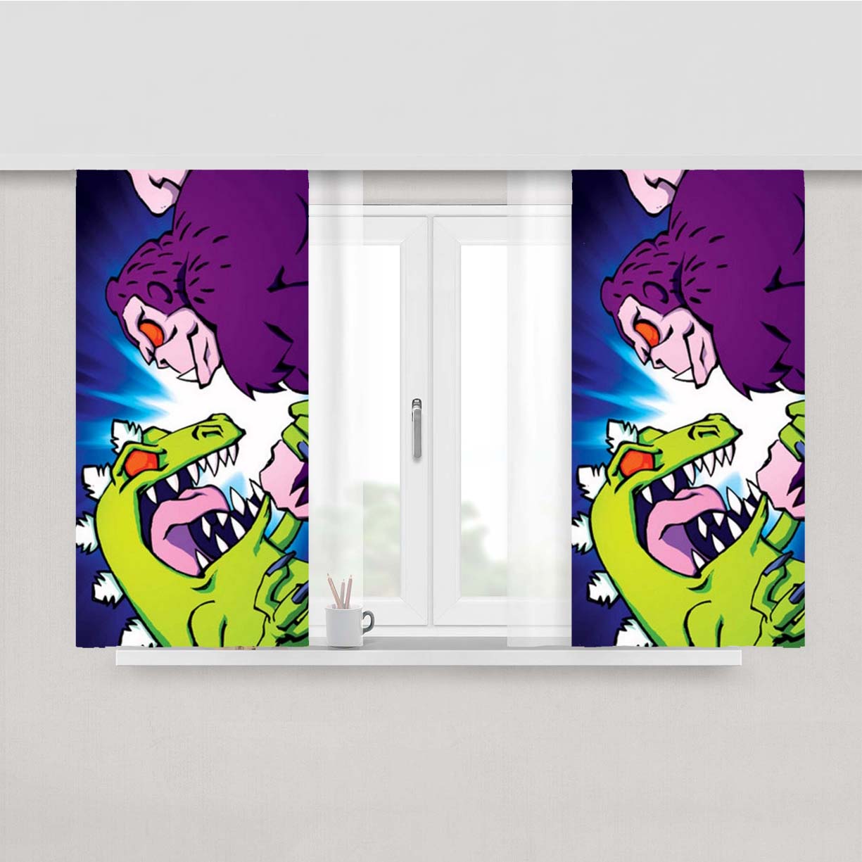 Reptar Vs Thorg Rugrats Wallpaper Peach Skin Window Curtains