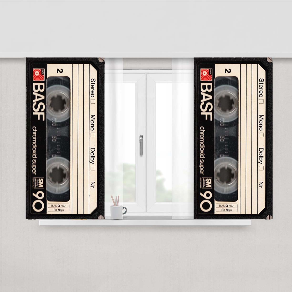 Retro Cassette Original Tape Peach Skin Window Curtains