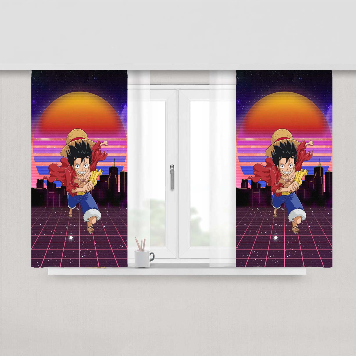 Retro Monkey D Luffy Peach Skin Window Curtains