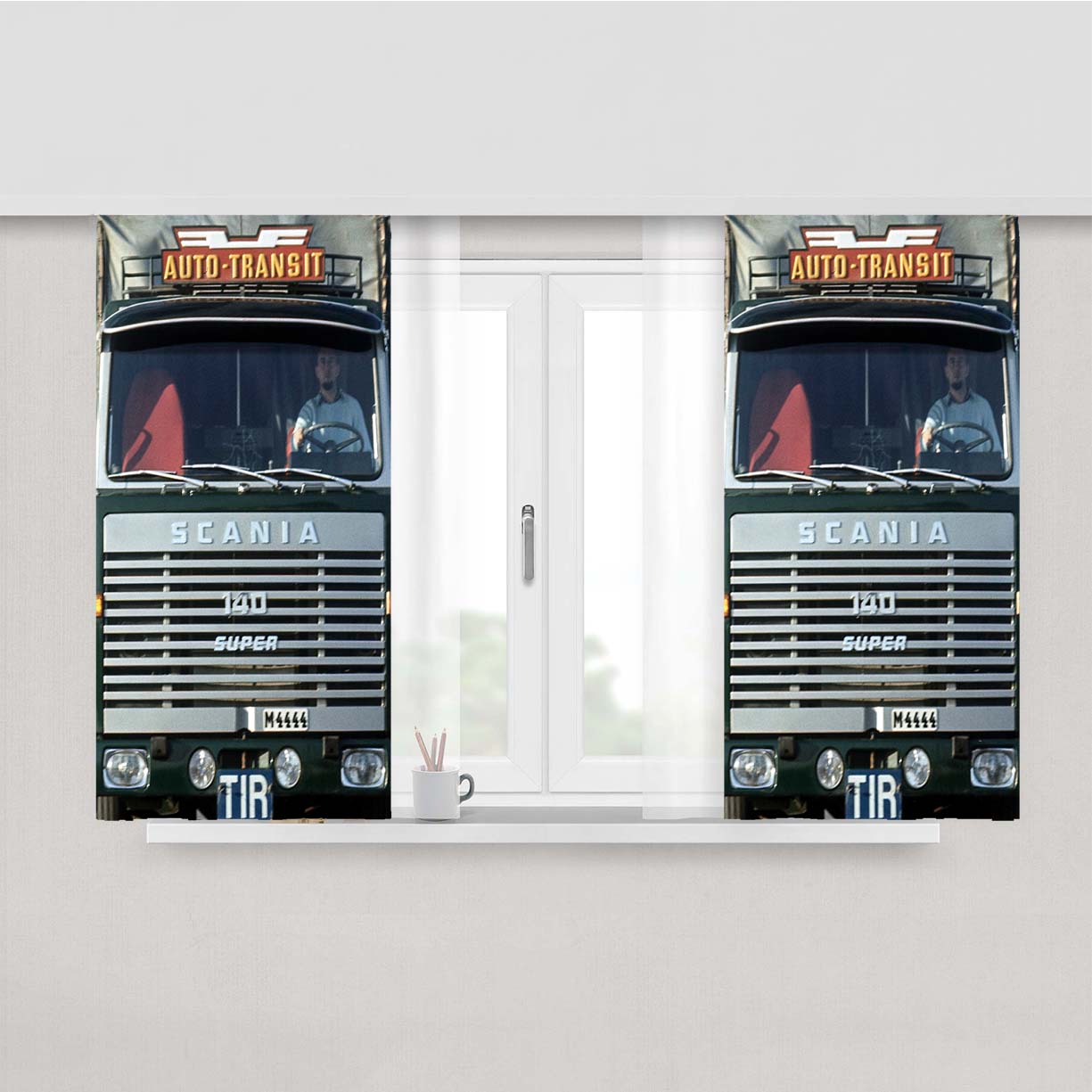 Retro Old Scania Super Truck Peach Skin Window Curtains