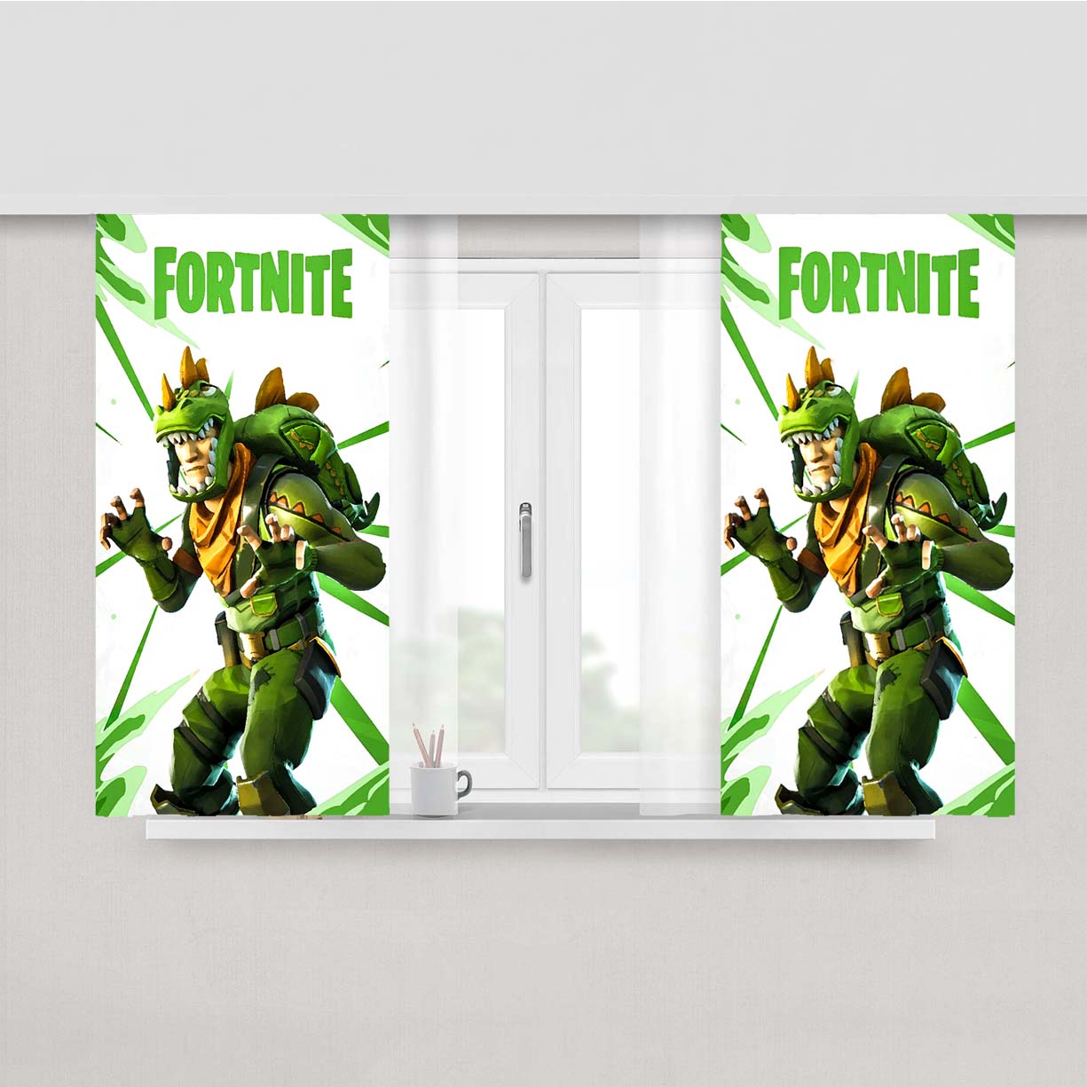 Rex Fortnite Illustration Peach Skin Window Curtains